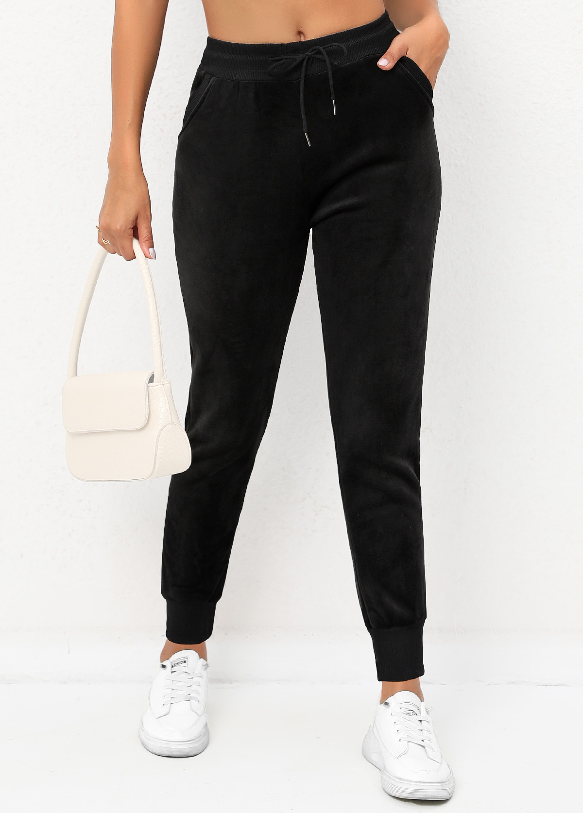 Black Drawastring Pocket High Waisted Jogger Pants