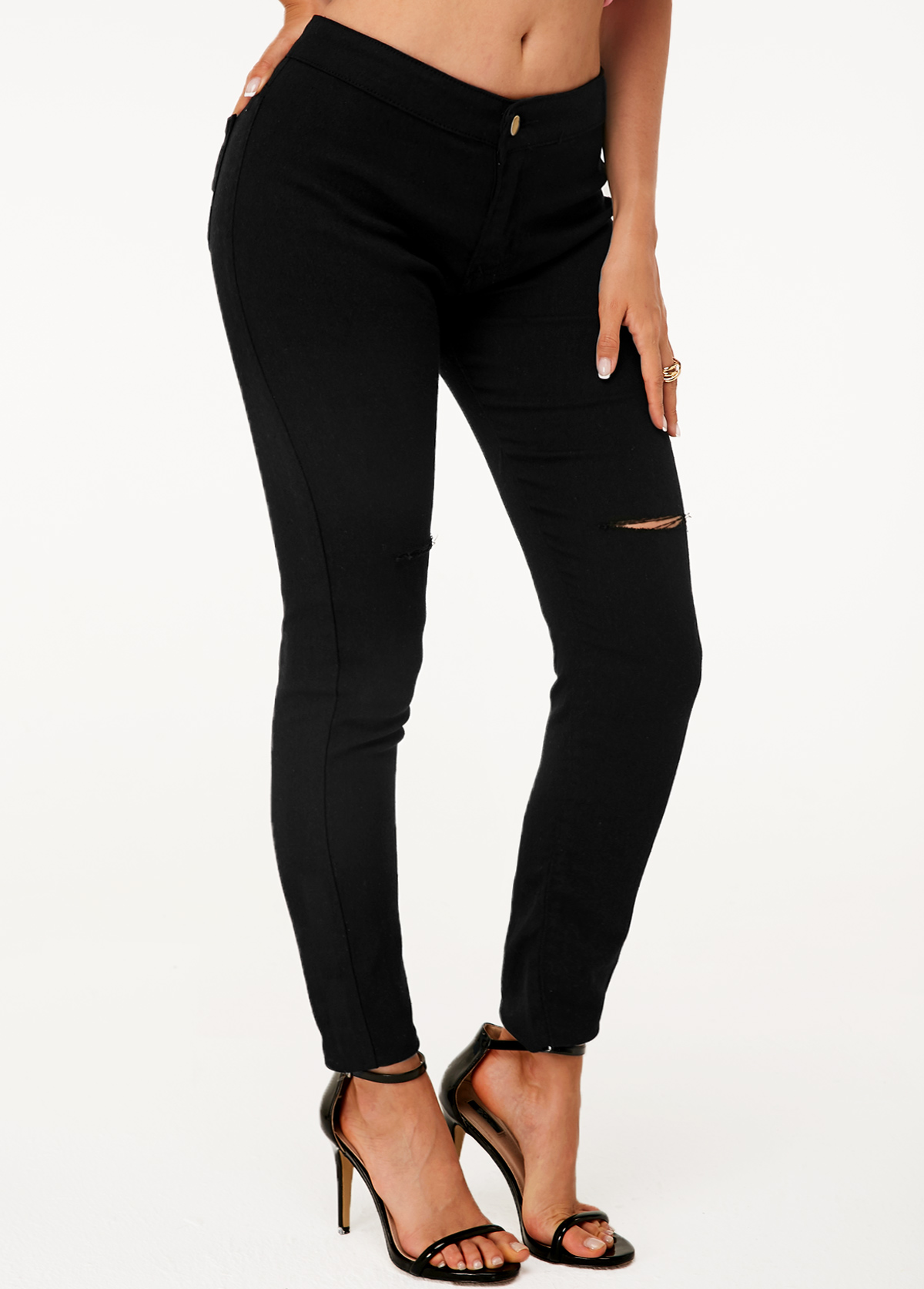 Black High Waist Shredded Skinny Jeans