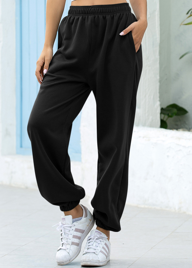Black Elastic Design High Waisted Pocket Jogger Pants