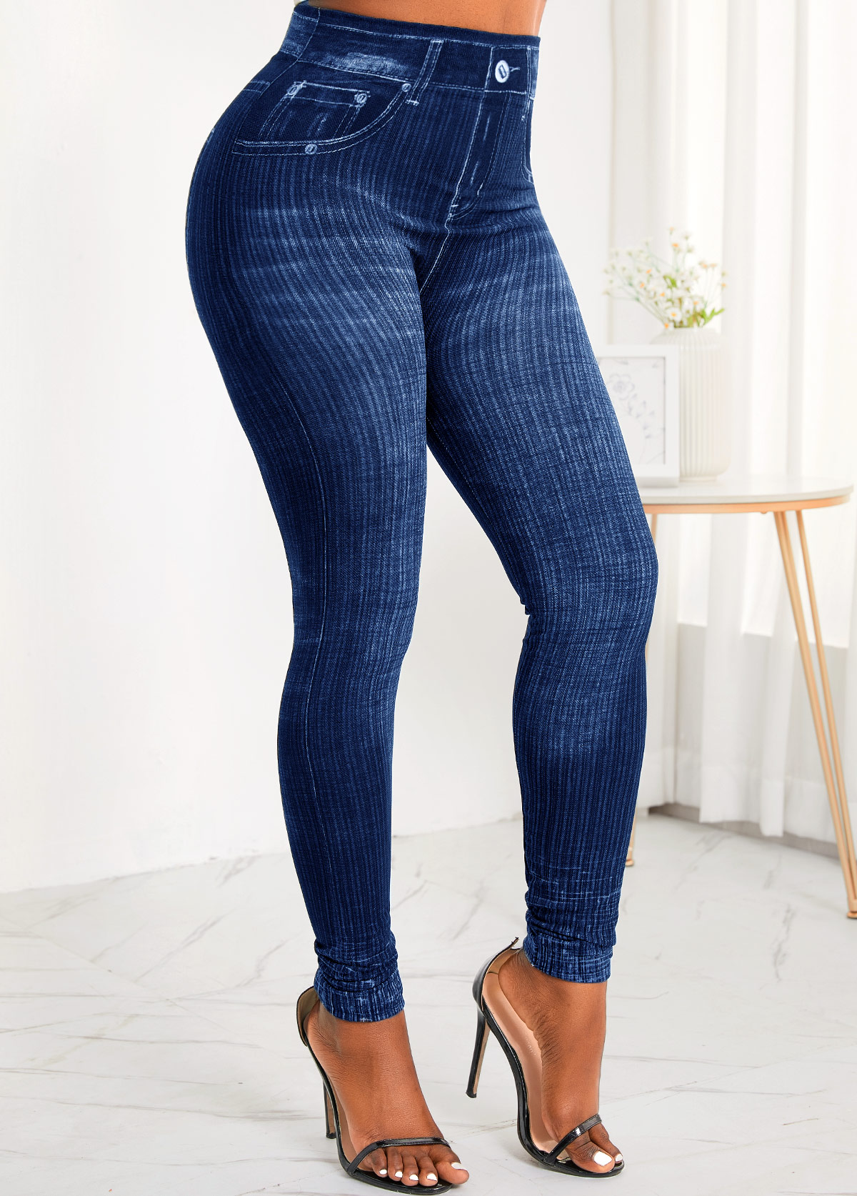 Pocket Skinny Zipper Fly High Waisted Jeans