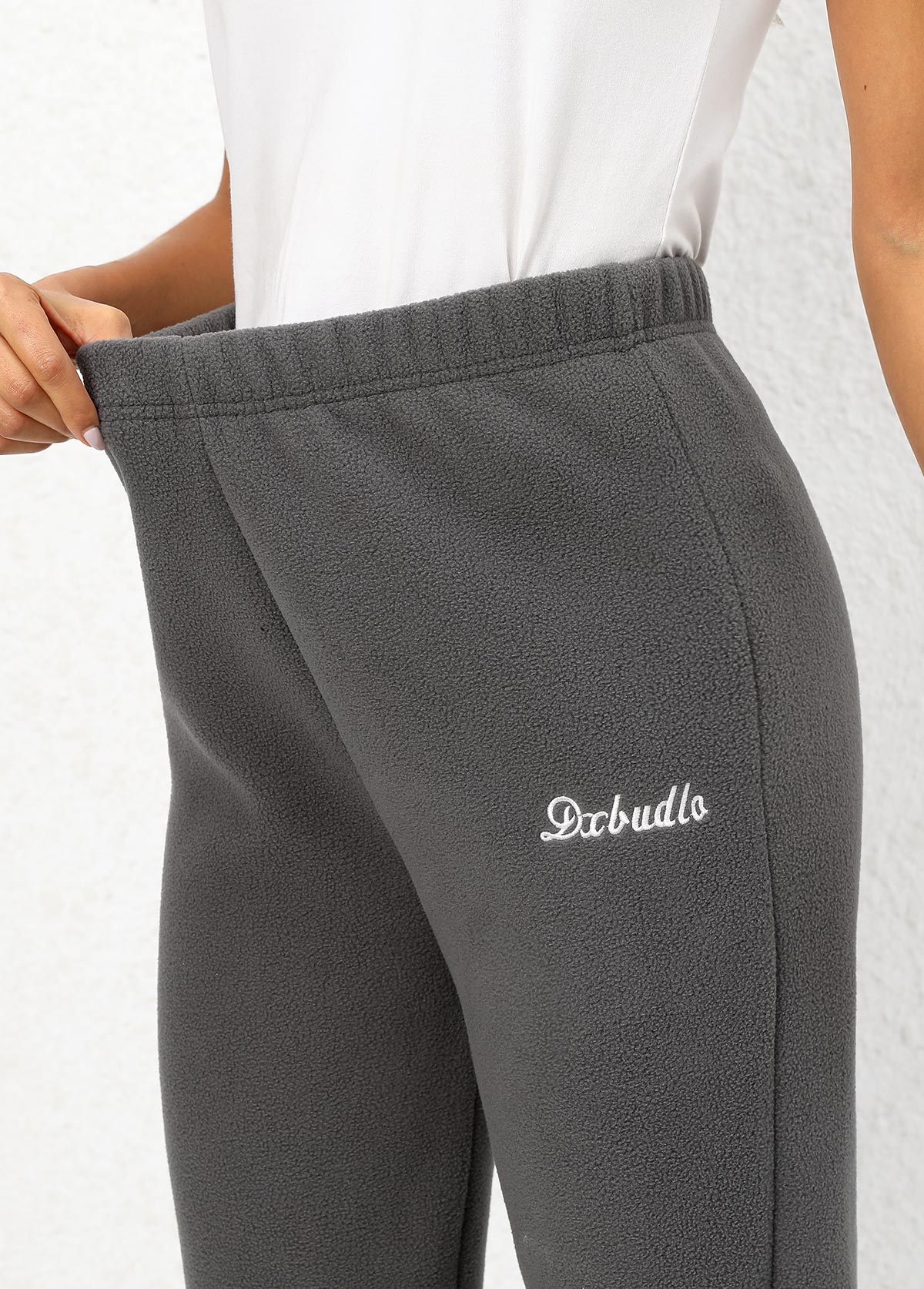 Grey Elastic Waist High Waisted Plush Jogger Pants