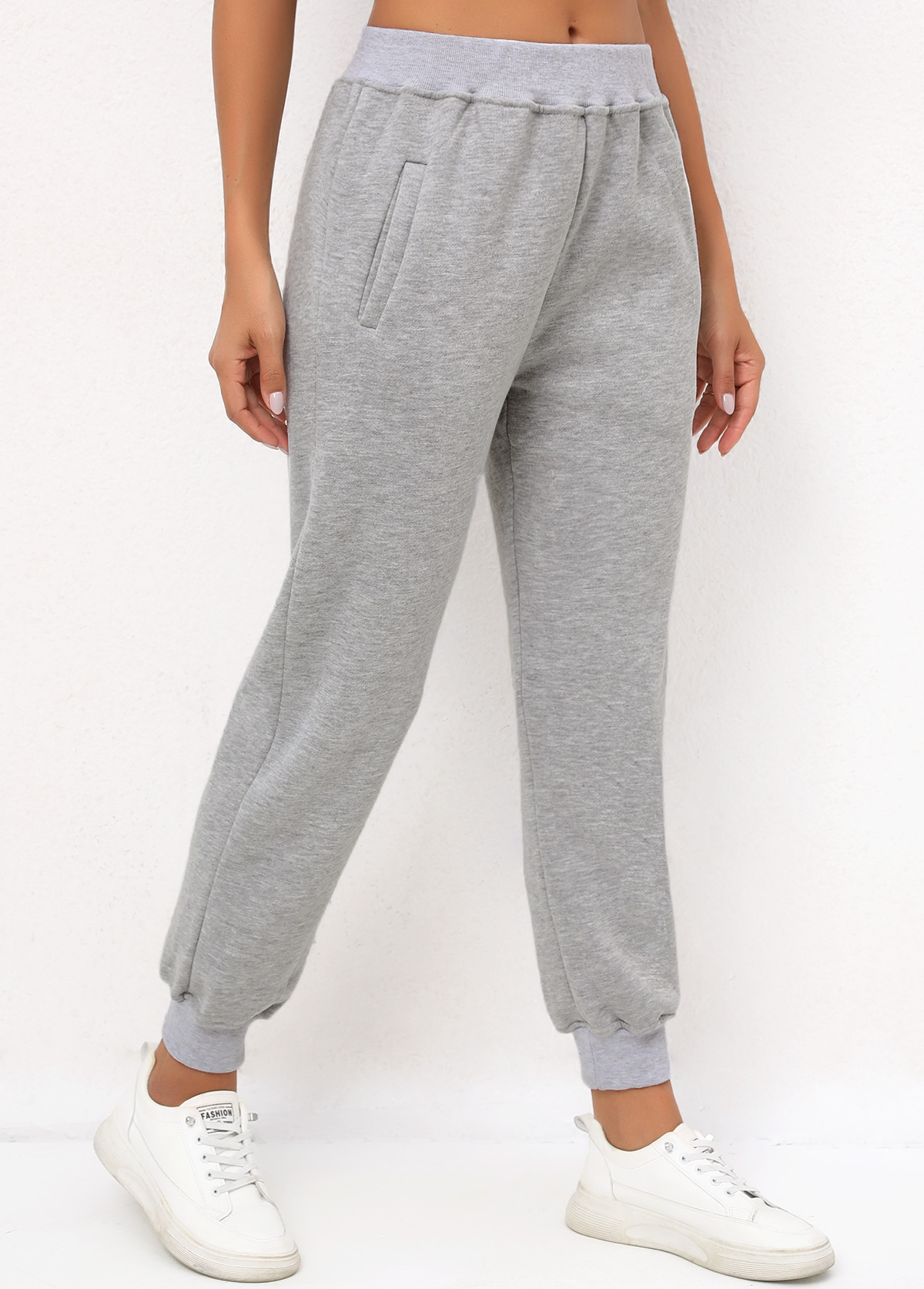 Light Grey Marl Elastic Waist Pocket Pants