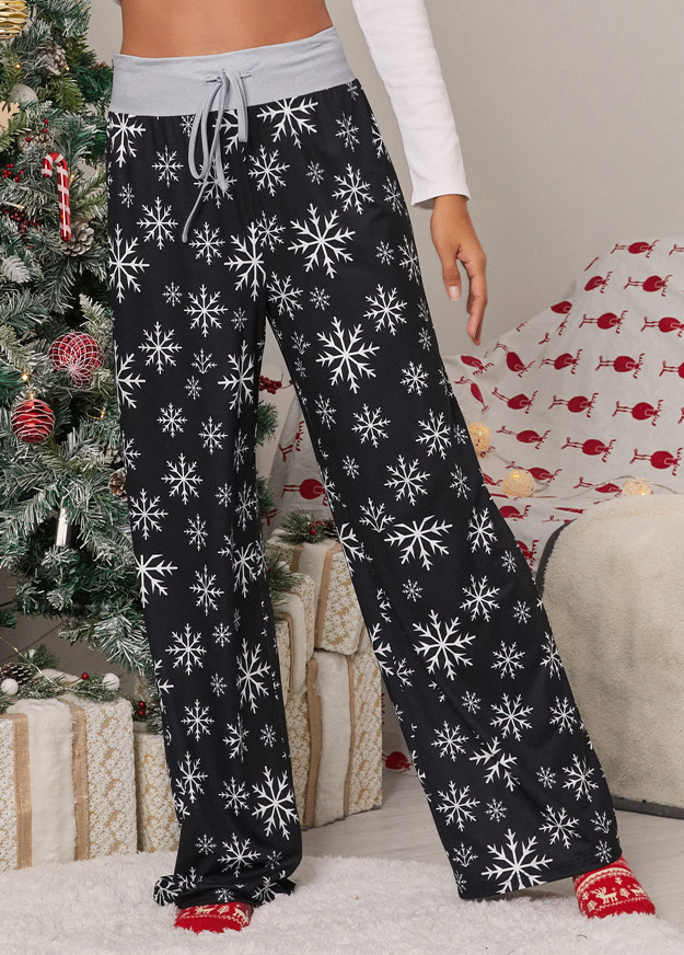 Christmas Print Drawstring Drawastring Pants