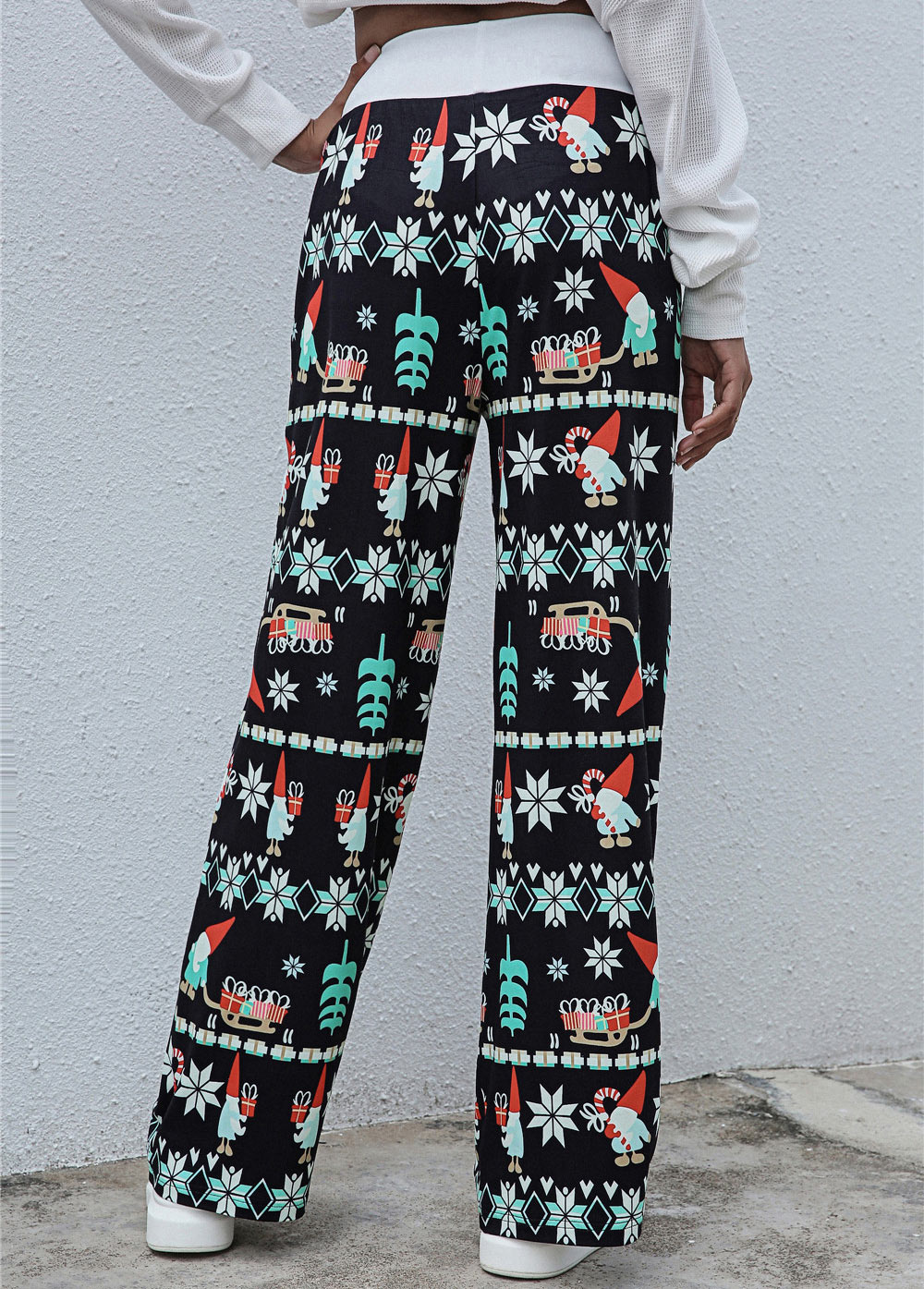 Christmas Print Drawstring Drawastring Pants