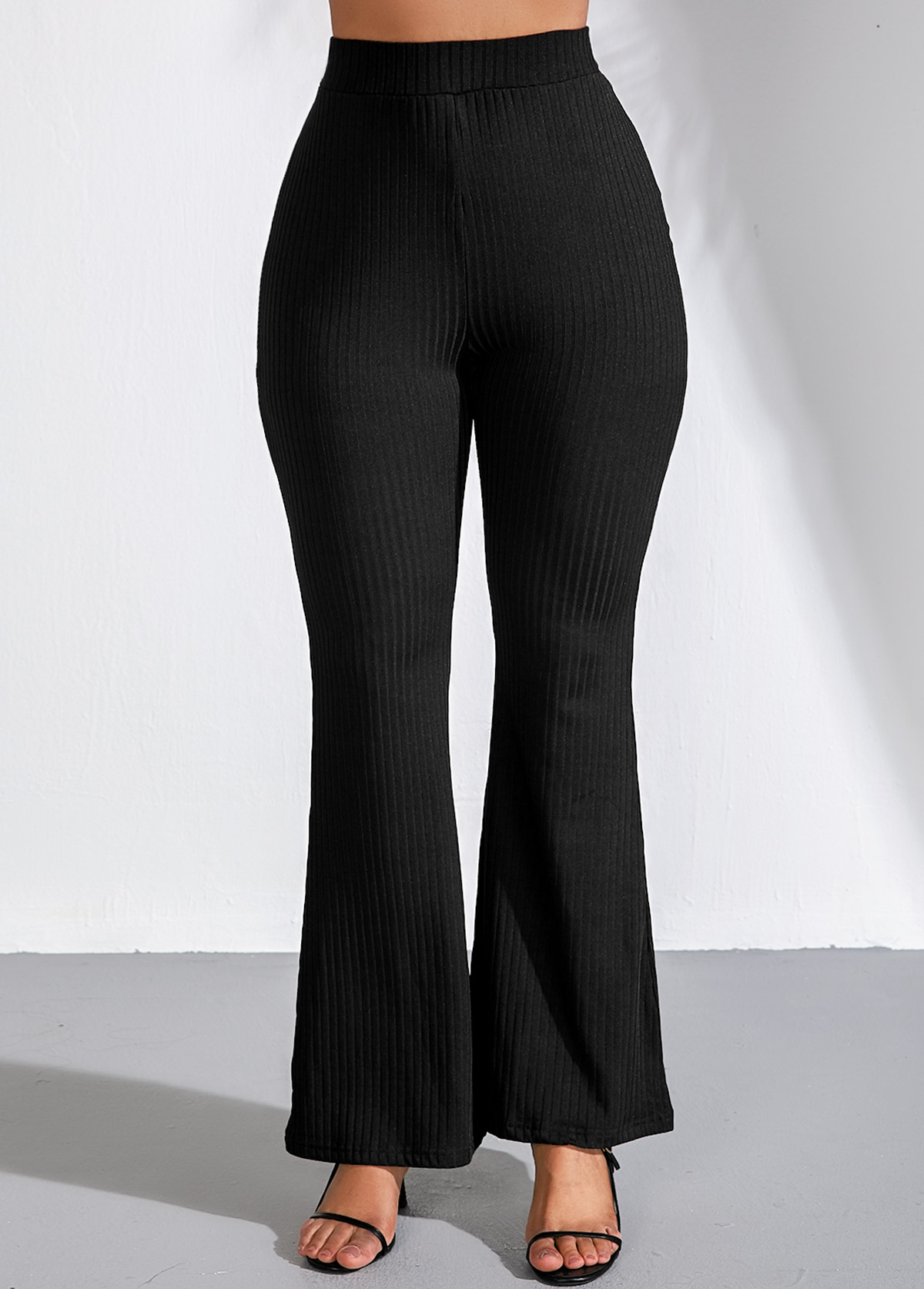 Elastic High Waist Black Flare Pants