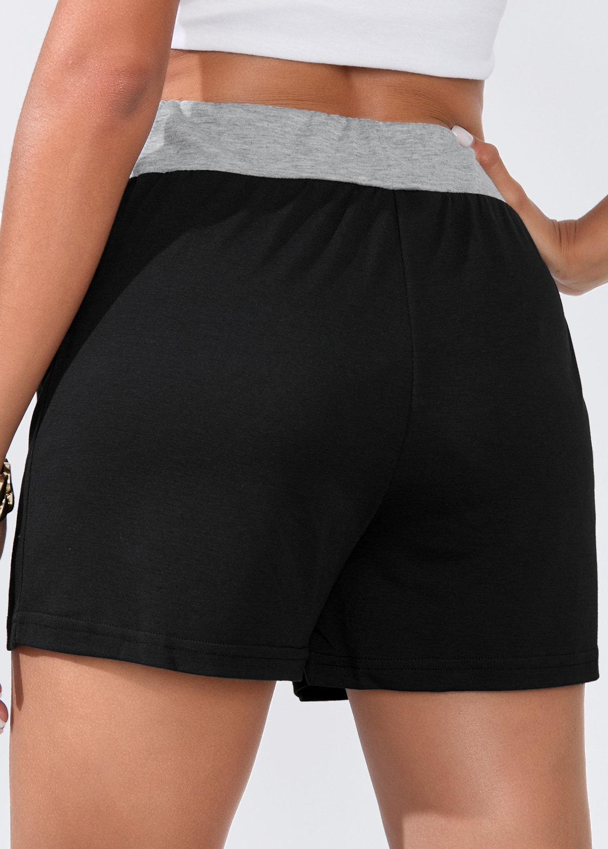 High Waisted Black Drawstring Detail Shorts