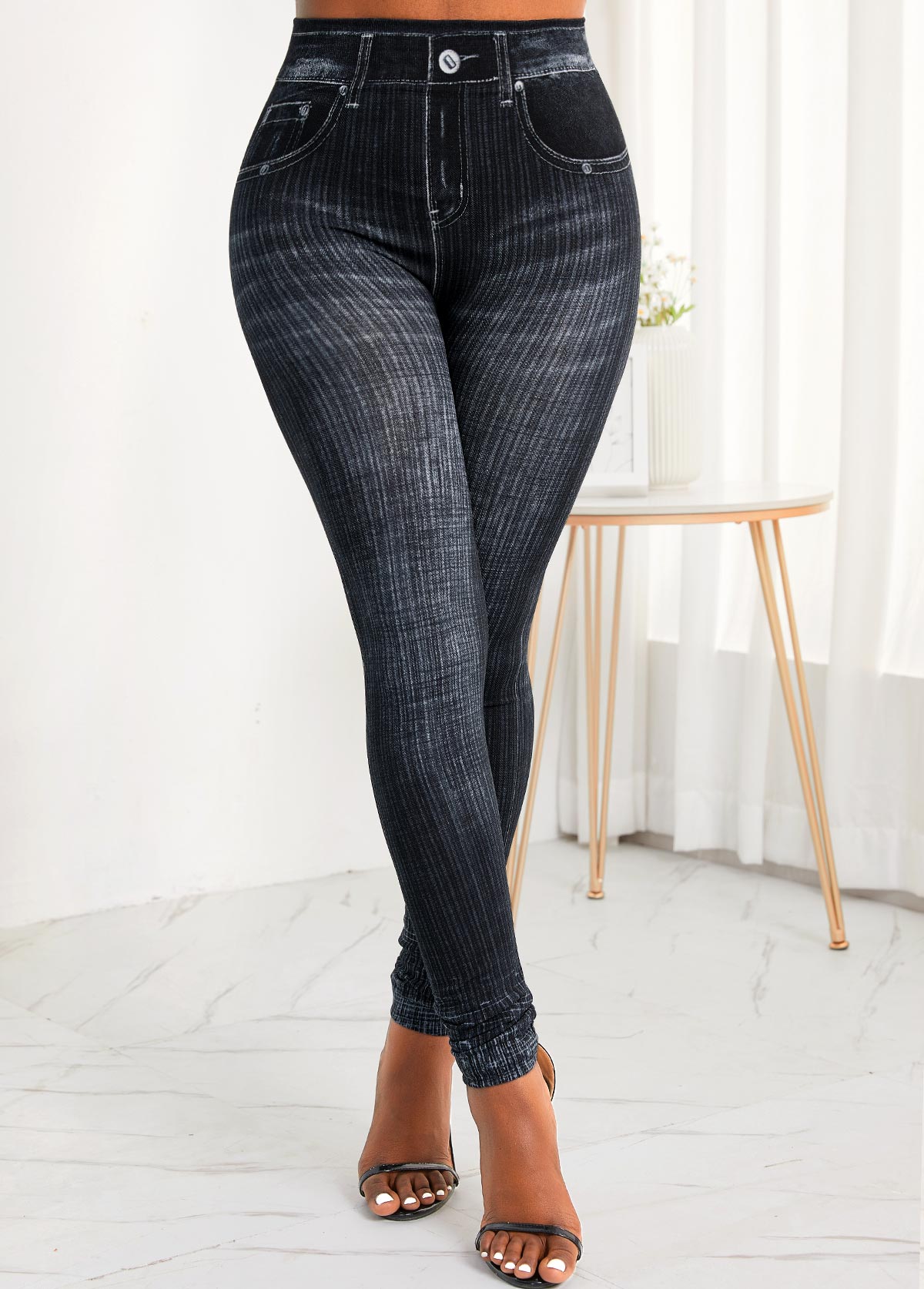 Pocket Skinny Zipper Fly High Waisted Jeans