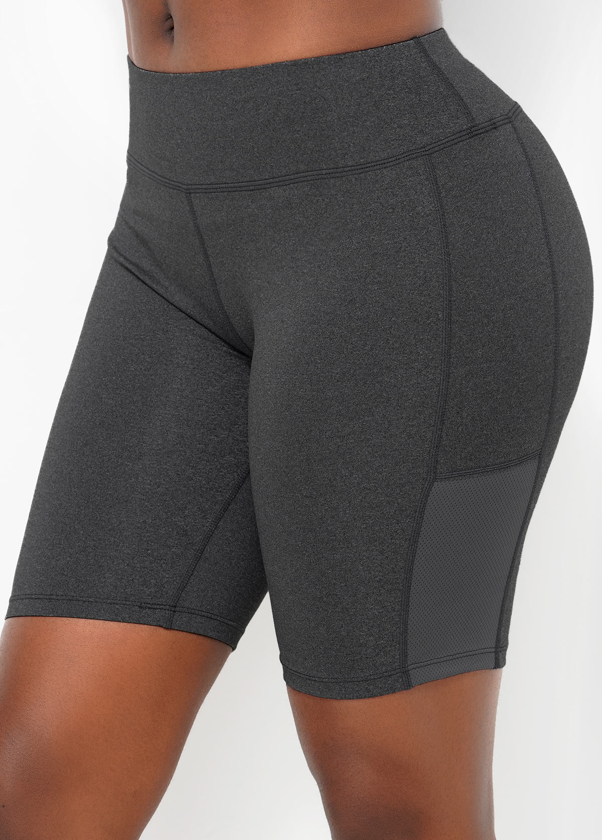 Grey Fabric Stitching Pocket Mid Waist Shorts