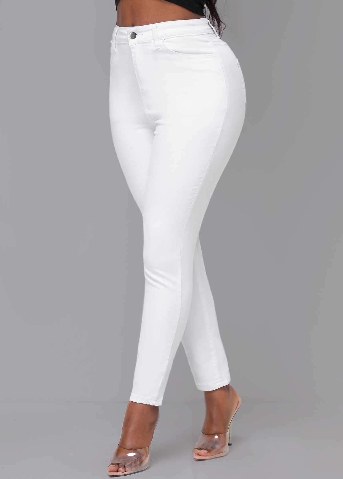 White High Waisted Skinny Zipper Fly Pants