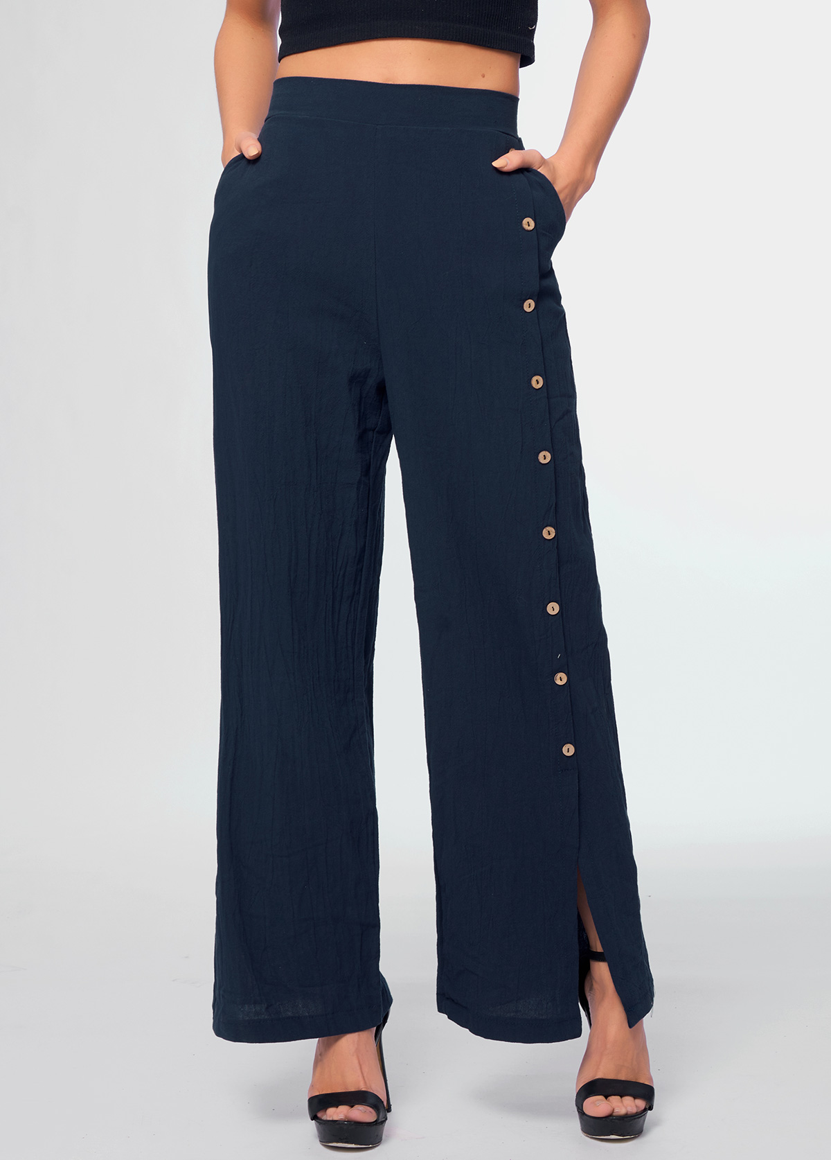 Pocket Button Detail High Waist Pants