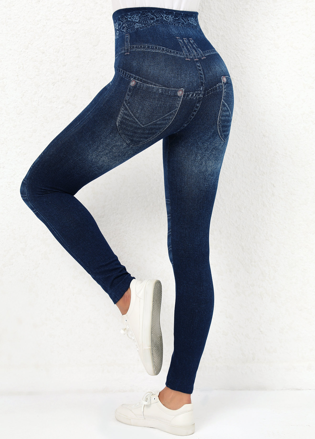 Navy Elastic Waist High Waisted Leggings