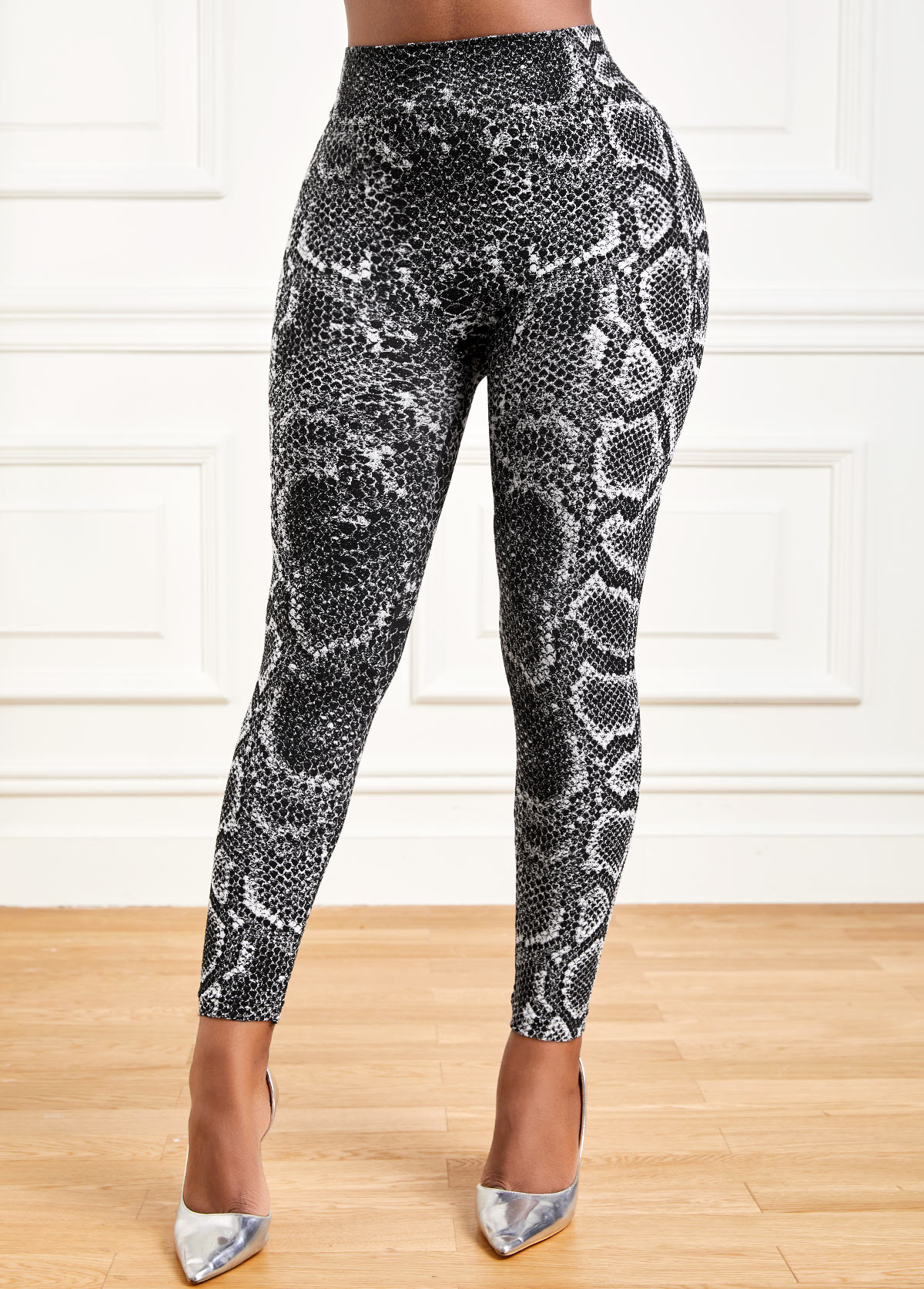 Snakeskin Print Grey High Waisted Leggings