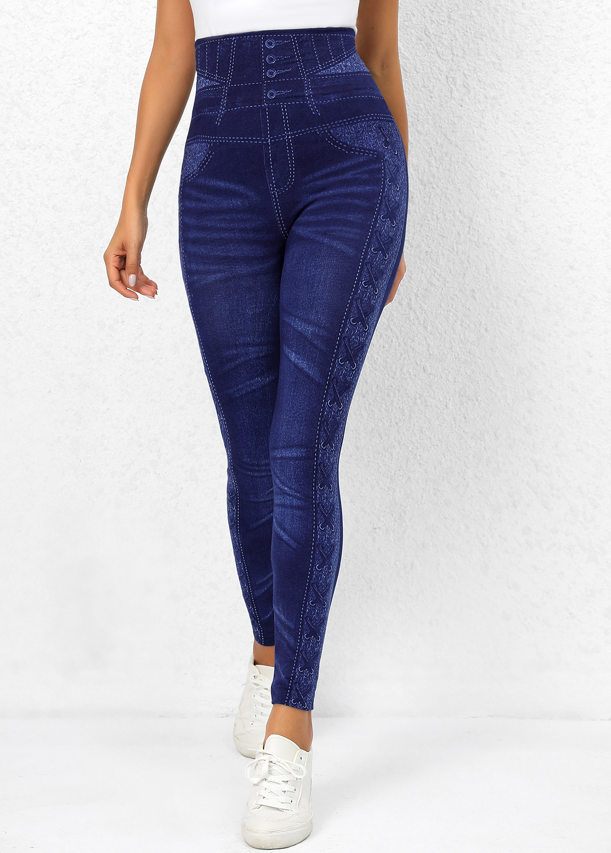 Printed Denim Blue High Waisted Leggings