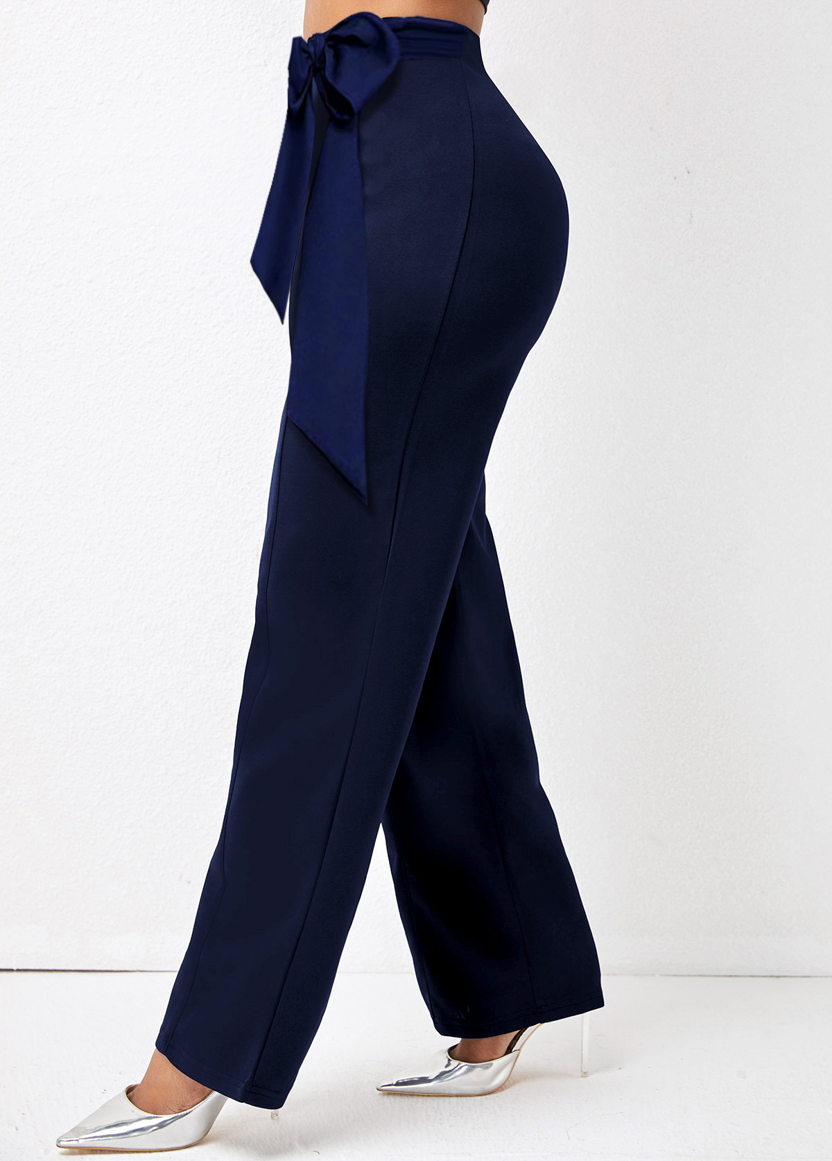 Navy Blue High Waisted Bowknot Pants