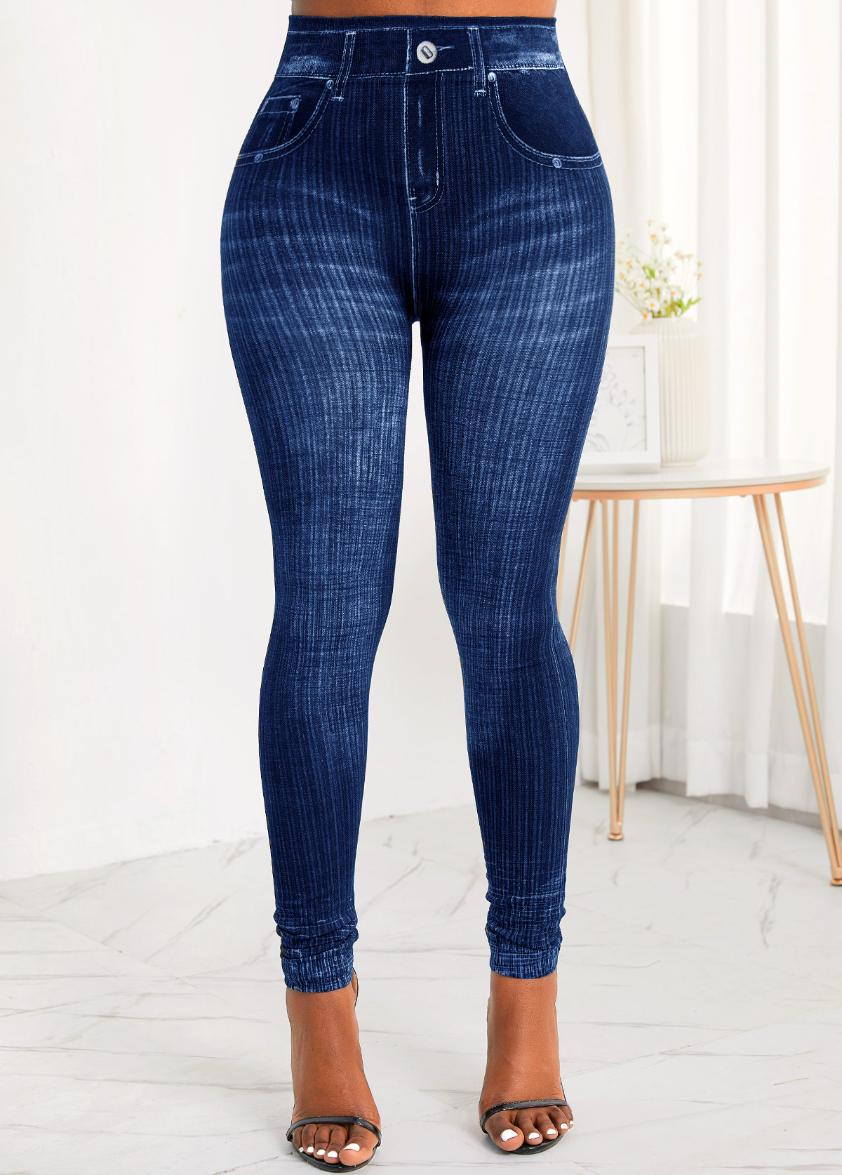 Pocket Skinny Zipper Fly High Waisted Jeans