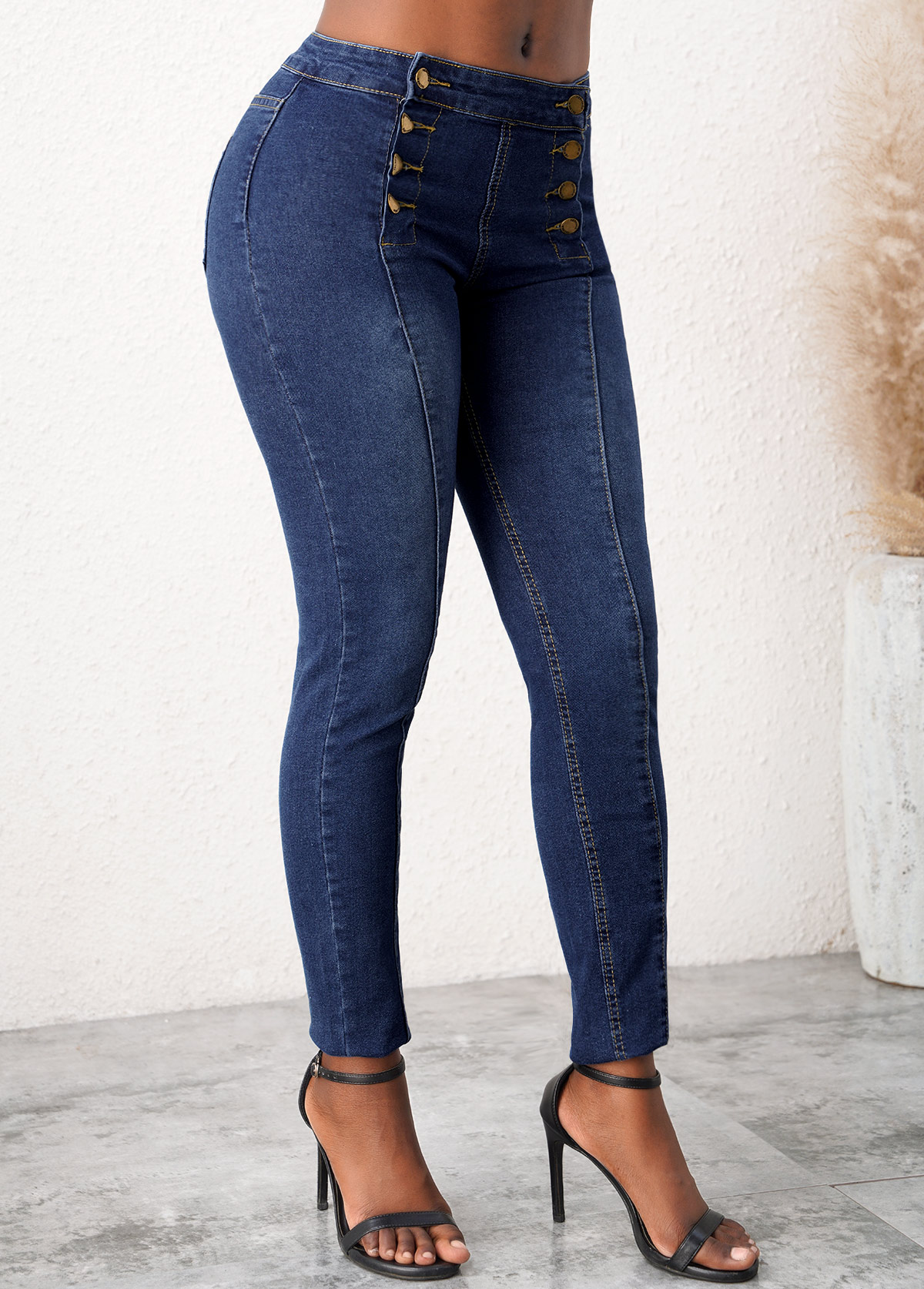 Mid Waist Denim Blue Skinny Jeans