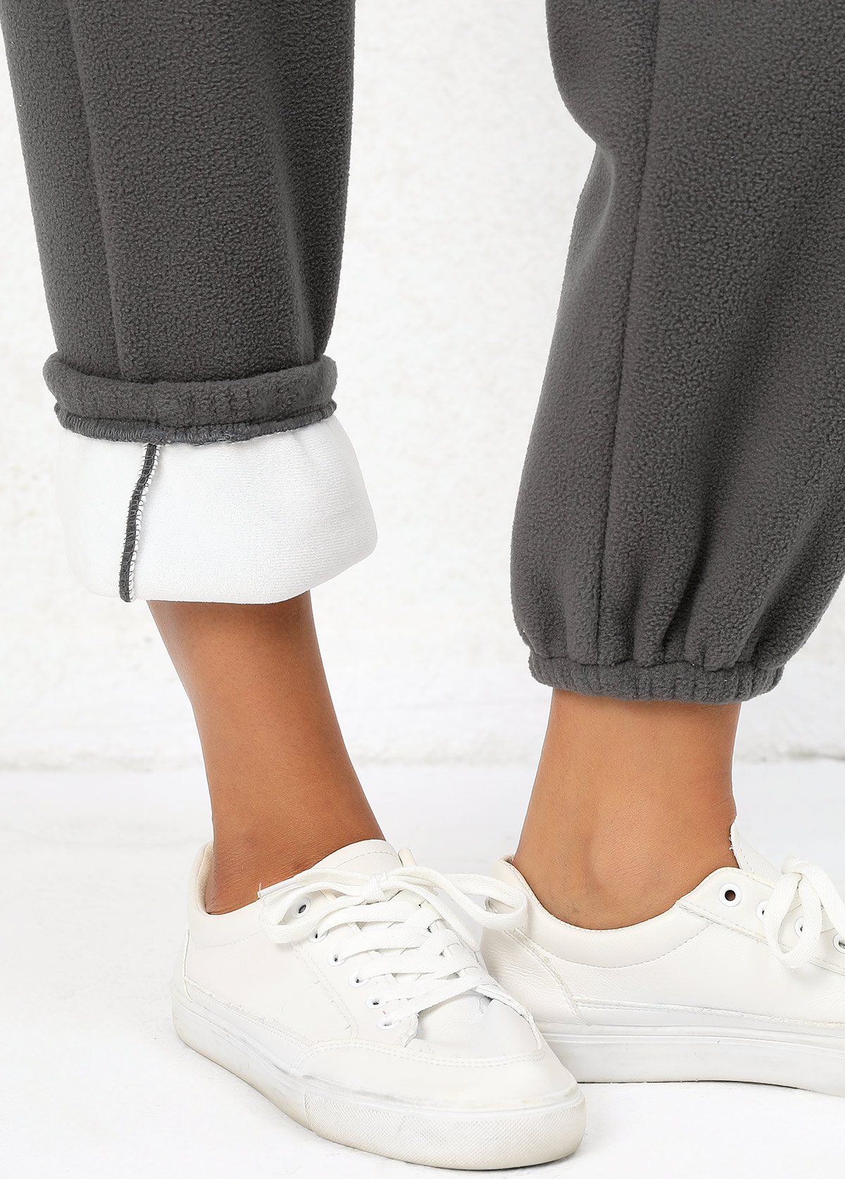 Grey Elastic Waist High Waisted Plush Jogger Pants