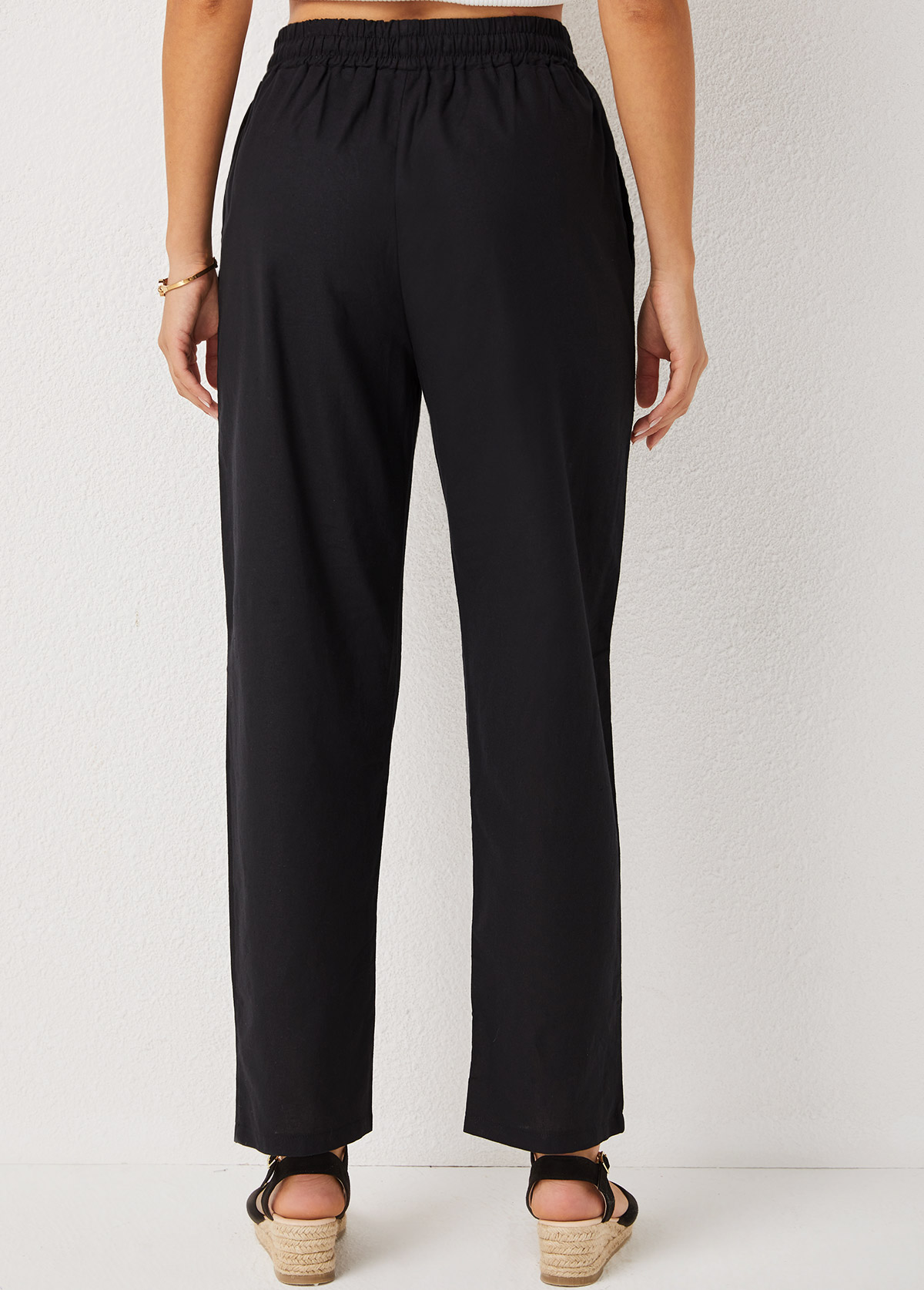 Pocket Detail High Waisted Solid Pants
