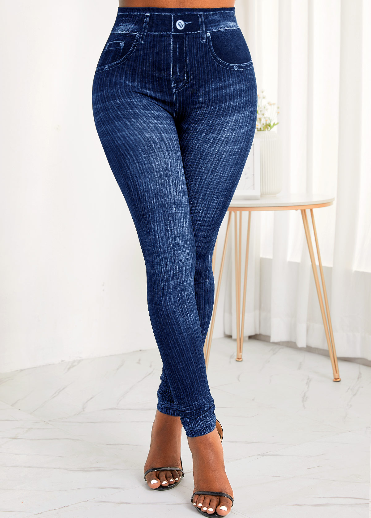 Pocket Skinny Zipper Fly High Waisted Jeans